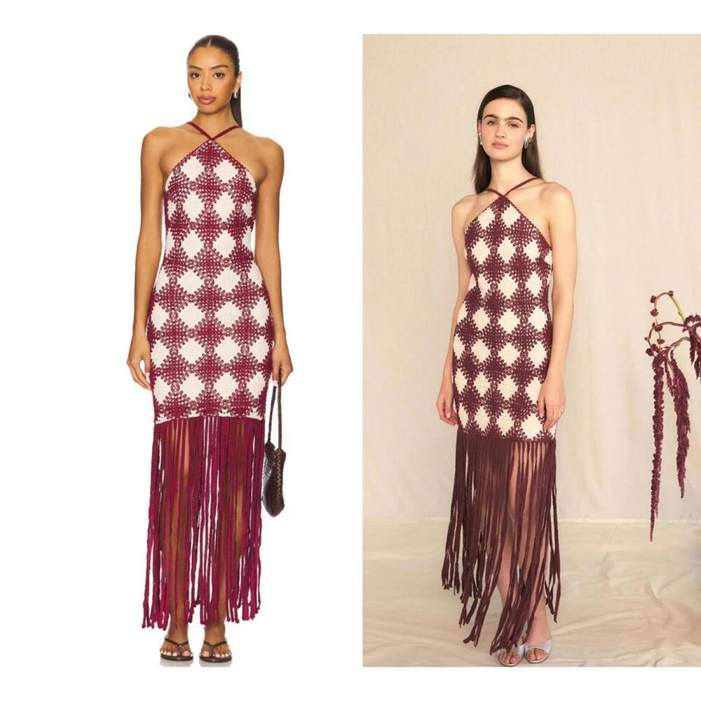 SAYLOR Dragana Dress in Maroon & Ecru